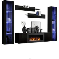 Meublorama Set van hangende meubels met decoratieve open haard uit de FLY M2 collectie. Kleur zwart.