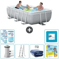 Intex Rechthoekig zwembad met frame – 300 x 175 x 80 cm – Grijs – inclusief pomp, ladder, zonnescherm, onderhoudspakket, filter en bodemtegels