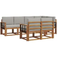 vidaXL Buiten bank set met kussen 7 pcs Natuurlijk en Licht Grijs