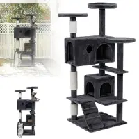 XMTECH Kraboom voor katten, 130 cm hoog, in blauwgrijs, met sisal krabpalen, pluche ligplaatsen en hangspeelgoed. Stabiele klimboom met holte en ladder, ideaal voor katten in huis