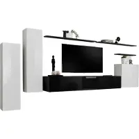 Meublorama Woonkamerset SWITCH I - Glanzend wit en zwart - Modern zwevend TV-meubel en opbergruimtes