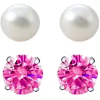 Charme Bijoux Magneet oorbellen 2 paar fuchsia roze wit parel 6 mm