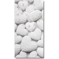 Tulup Wandklok - Witte achtergrond met hartjes Wandklok Glas Met Motief - 30x60 cm - Wit Decoratieve Glazen Klok - Witte handen - Rechthoekige Klok - Gekleurde Glazen Klok - Glazen Klok Met Print