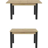Meublorama Uitschuifbare tafel voor 8 personen voor eetkamer Collectie DARWIN. Blad in licht eiken. Zwarte poten.