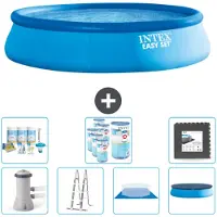 Intex opblaasbaar Easy Set zwembad voor runderen – 457 x 107 cm – Blauw – inclusief pomp, ladder, grondzeil, afdekking, onderhoudspakket, filter en bodemtegels