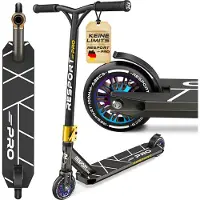 RE:SPORT Revo Pro Stuntstep, voor kinderen en volwassenen, met standaard, professionele stuntstep 110 mm, PU-wielen en Y-bar, ABEC 9 kogellagers, zwart/goud