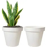 Pro Garden Bloempot - 2x - wit - rond - D30 cm - kunststof - plantenpot - tuin buiten