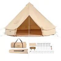 Vevor Bell Tent 7 x 3,5 m Yurt Tent TC Katoen en Stevige Ijzeren Palen met een PVC Grondzeil Kampeertent 12 Persoons Familietent 12 Ramen Groepstent voor Buitenavontuur