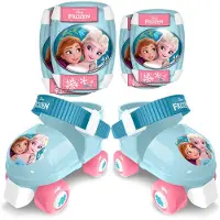 Stamp Set rolschaatsen en beschermende kleding - Frozen- Met elleboog- en kniebeschermers - Blauw & Roze