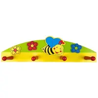 Playwood Kinderkapstok met bloemen en bij en 4 ophanghaken