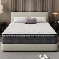 DEWINNER Matras, 140 x 190 cm, dikte 25 cm, matras voor volwassenen, pocketveringmatras met traagschuim, medium stevigheid, matras met 7 zones