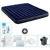 Intex Luchtbed - 2-Persoons - 183 x 203 x 25 cm - Blauw - Inclusief Hoeslaken - Kussen - Pomp - Reparatieset en Kussenbeschermer
