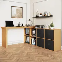 STILVORA Hoekbureau - 360 Graden Draaibaar - L Vorm Of Recht - Met 4 Laden En 8 Vakken - MDF - 120x48x78 Cm - Zwart;Eiken