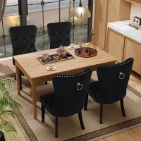 Puluomis Eetkamerstoel - Set Van 4 - Zwart - Fluweel - Velvet - Massief houten poten - Stoel