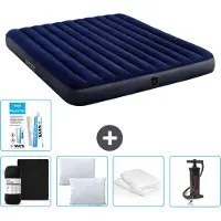 Intex Luchtbed - 2-Persoons - 183 x 203 x 25 cm - Blauw - Inclusief Hoeslaken - Kussen - Pomp - Reparatieset en Kussenbeschermer
