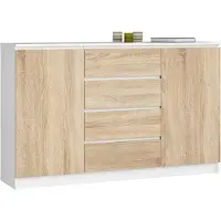 Akord Ladekast K160 met 4 Lades en 2 Deuren / Furniture Factory / Wit – Sonoma Eik / 160 x 99 x 40 cm