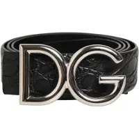 Dolce&Gabbana Zwarte Exotische Leren DG Logo Gesp Riem