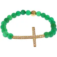 Nialaya Jade Steen Gouden CZ Kruis 925 Zilveren Armband