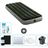 Intex Luchtbed - 1-Persoons - 76 x 191 x 25 cm - Groen - Inclusief Hoeslaken - Kussen - Pomp - Reparatieset en Kussenbeschermer
