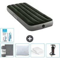 Intex Luchtbed - 1-Persoons - 76 x 191 x 25 cm - Groen - Inclusief Hoeslaken - Kussen - Pomp - Reparatieset en Kussenbeschermer