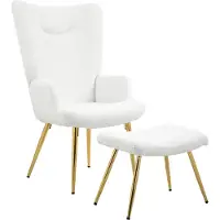 HOMCOM -Ohrensessel mit Hocker-Polyester, Stahl-73L x 68B x 111H cm-Weiß