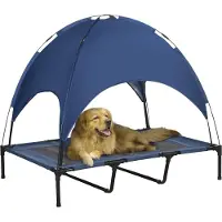 PawHut Huisdierenbed met luifel verhoogd hondenbed hondenligbed ademend taft-stof D04-060-1