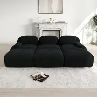 Ropilly Modulaire 3-zitsbank met corduroy bekleding en 3 ottomans, framevrije zwarte bank met ottomans, geschikt voor huisdieren en zonder montage, afmetingen: 298x178x70 cm