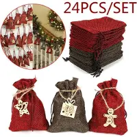 RPSTrading Adventskalender om zelf te vullen, kerstkalender, kerst, zakjes, doe-het-zelf adventskalender om zelf te vullen, kerst, zakjes, decoratie, 24 stoffen zakjes