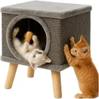 Northio Kartonnen krabpaal voor katten met een ligplaats, sisal en stevige poten