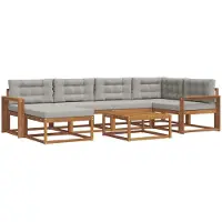 vidaXL Buiten bank set met kussen 7 pcs Natuurlijk en Licht Grijs