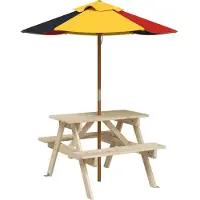 Syfax Picknicktafel voor 4 kinderen met parasol massief vurenhout