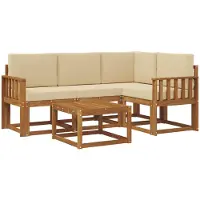 vidaXL Buiten bank set 5 st Natuurlijk en Beige