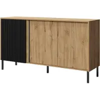Furniture24 Zijtafel Mia 2, dressoir 145x80x41 cm, 3 deuren, eikenhout/zwart