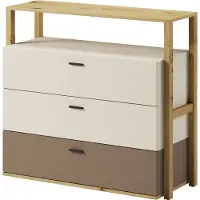 Furniture24 Kommode 98x90x40 cm LENNY LY-06 met 4 lades, kleur: beige/truffel/gebeitste eikenhout