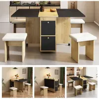 Sweiko Eettafelset (met eettafel en 4 stoelen), inklapbare eettafel, 120x80x75 cm, uitschuifbare eettafel, multifunctionele uitschuifbare eettafel, eetkamerstoelen, wit + eikenhout + zwart