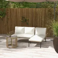 Sweiko loungeset voor in de tuin, gemaakt van PE-rattan, afmetingen 122 x 79 x 75 cm, kleur: naturel en crème
