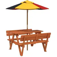 Syfax Picknicktafel voor 4 kinderen met parasol massief vurenhout