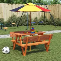 Prolenta Maison Exclusive - Picknicktafel voor 4 kinderen met parasol, gemaakt van massief grenenhout
