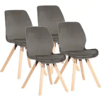 CLP Essstoel set van 4, bekleed met stof "Luna", moderne gestoffeerde stoel met rugleuning, grijs, materiaal: fluweel