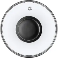 Kadax Glazen deksel met handvat van siliconen, hittebestendig deksel voor pan, diameter 14-30 cm, deksel met stoomgat, universeel deksel in verschillende maten, lichte pannendeksel, rond, 16 cm, zwart