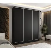 Caspian24 Moderne schuifdeurkast met 3 deuren, zwart, 150x58x250 cm – Garderobekast voor hal, slaapkamer of kleedkamer