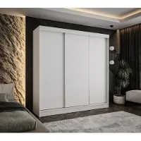 Caspian24 Schuifdeurenkast, 3 deuren, 170x205 cm, wit – Moderne garderobekast voor slaapkamer en hal
