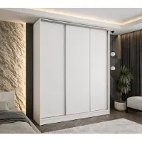 Caspian24 Moderne schuifdeurenkast met 3 deuren, wit, 160x58x250 cm – met 4 lades – garderobekast voor hal, slaapkamer of kleedkamer
