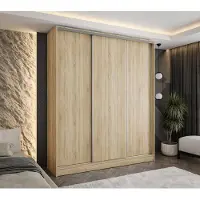 Caspian24 Moderne schuifdeurenkast met 3 deuren, eikenhout Sonoma, 200x58x250 cm – met 4 lades – garderobekast voor hal, slaapkamer of kleedkamer