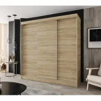 Caspian24 Schuifdeurenkast, 3 deuren, 180x205 cm, Sonoma eikenhout, met 4 lades – Moderne garderobekast voor slaapkamer en hal