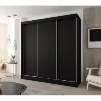 Caspian24 Kledingkast met 3 deuren en schuifdeuren, 230 x 205 cm – Zwart | Moderne garderobekast voor slaapkamer en hal