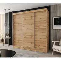 Caspian24 Schuifdeurkledingkast, 3 deuren, 230x205 cm, eikenhout Wotan – Moderne garderobekast voor slaapkamer en hal