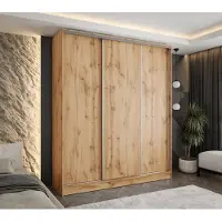 Caspian24 Moderne schuifdeurenkast met 3 deuren, eikenhout "Wotan", 150x58x250 cm – met 4 lades – garderobekast voor hal, slaapkamer of kleedkamer