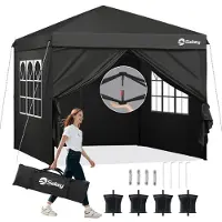 Sekey opvouwbare paviljoen, 3x3 meter, met 4 zijwanden en 4 zandzakken, waterdicht, geschikt voor camping, festivals, evenementen, picknicks, zwart