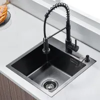 LOMAZOO Spoelbak Antraciet 45x45 - Spoelbak Keuken - Spoelbakken Keuken - Wasbak Keuken - Met Kraangat - Gun Metal RVS [FALLON]